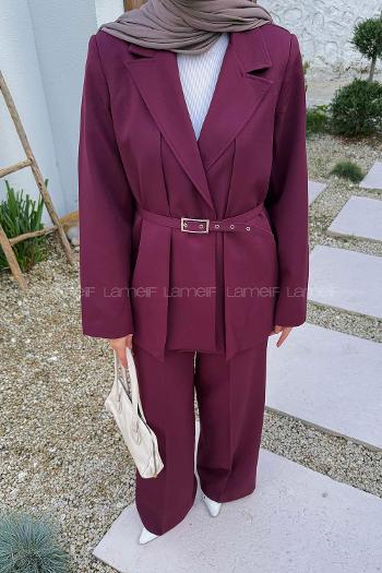 Lamelif Ceket-Pantolon İkili Tesettür Takım Bordo