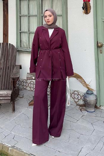 Pens Detaylı Tesettür Takım Bordo