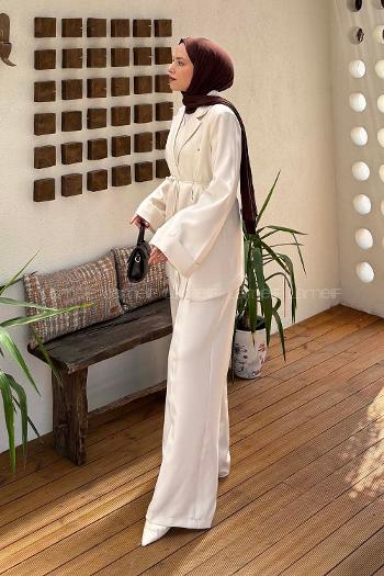 Lamelif Derin Pens Detaylı Tesettür Takım Taş Rengi