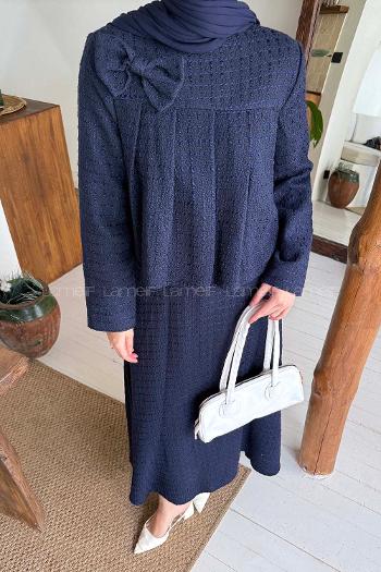 Lamelif Pile Detaylı Tesettür Tüvit Takım Lacivert