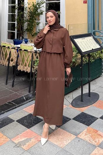 Bitter Brown Crew Neck Polyester Dresess