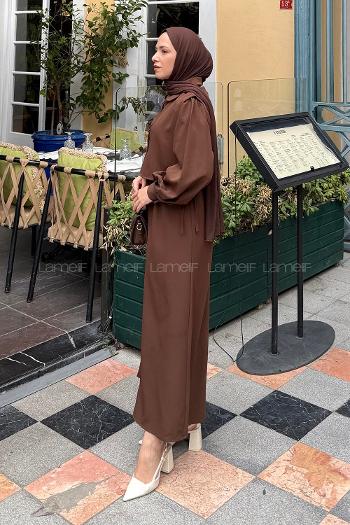 Bitter Brown Crew Neck Polyester Dresess