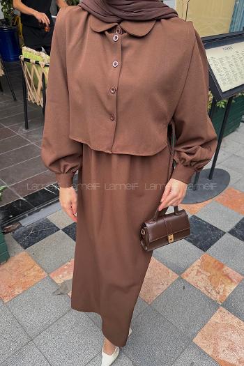 Bitter Brown Crew Neck Polyester Dresess