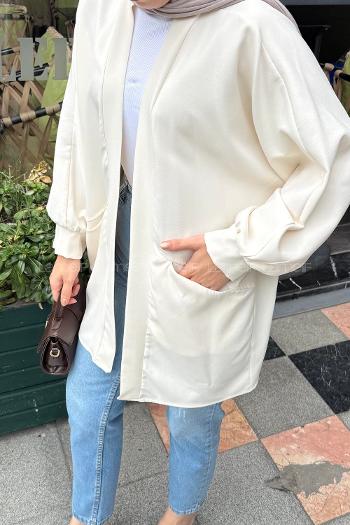 Cream V Neck Long Arm Cotton Atlas Cardigan
