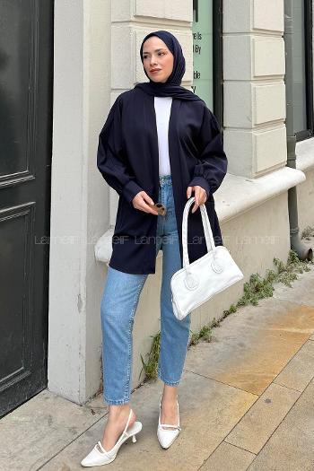 Navy Blue V Neck Long Arm Cotton Atlas Cardigan