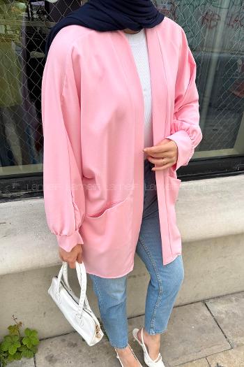 Pink V Neck Long Arm Cotton Atlas Cardigan