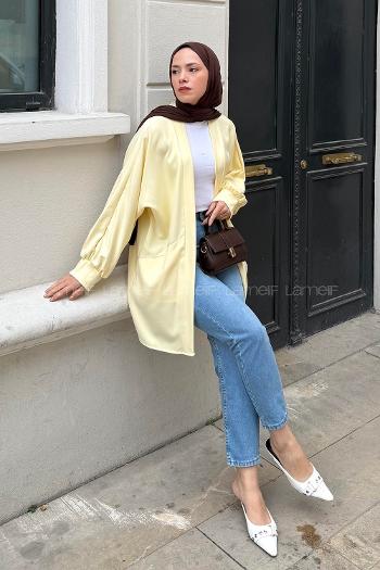 Yellow V Neck Long Arm Cotton Atlas Cardigan