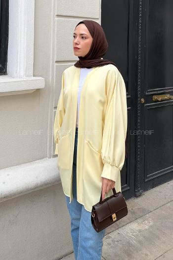 Yellow V Neck Long Arm Cotton Atlas Cardigan