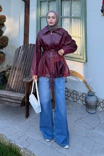 Claret Red Long Arm Polyester Trench Coat