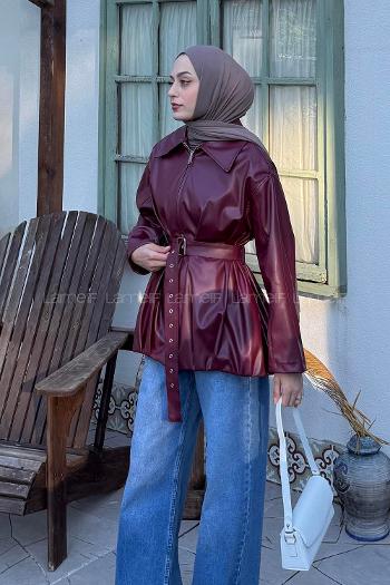Claret Red Long Arm Polyester Trench Coat