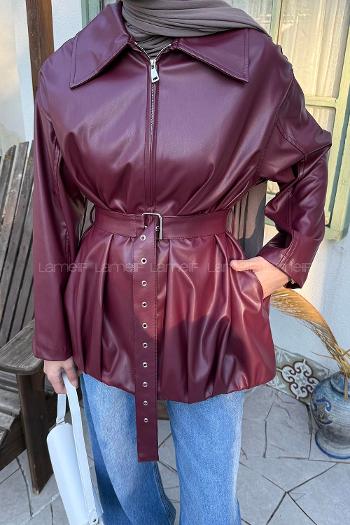 Claret Red Long Arm Polyester Trench Coat