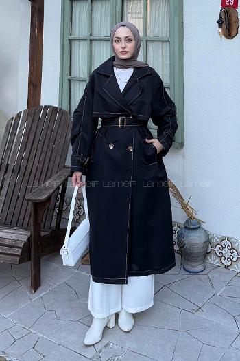 Black Long Arm Lycra Trench Coat