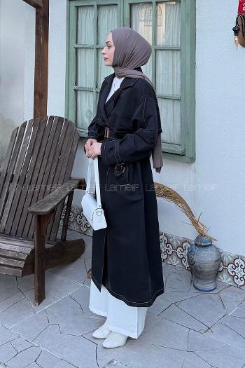 Black Long Arm Lycra Trench Coat