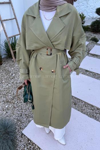 Green Long Arm Lycra Trench Coat