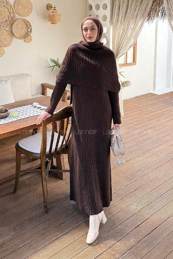 Bitter Brown Crew Neck Acrylic Dresess
