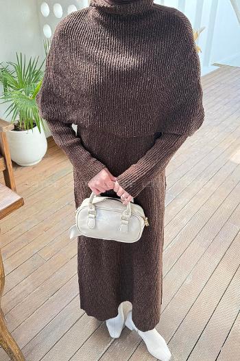 Bitter Brown Crew Neck Acrylic Dresess