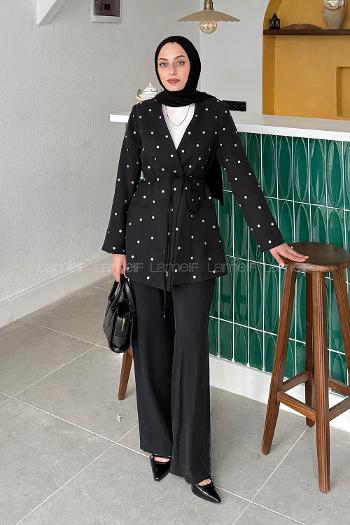 Black V Neck Long Arm Cotton Regular Trousers Material Suit