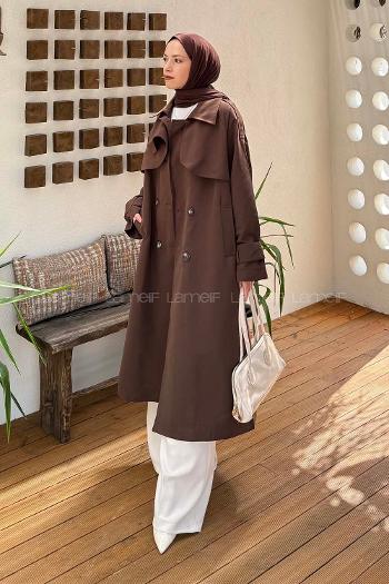 Lamelif Cep Yaka Trençkot Acı Kahve