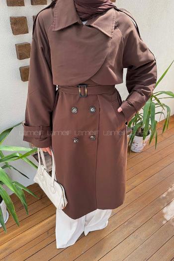 Lamelif Cep Yaka Trençkot Acı Kahve