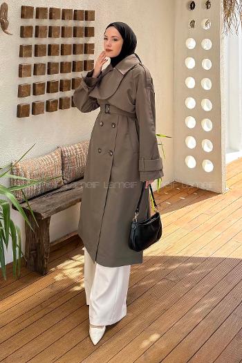 Lamelif Cep Yaka Trençkot Haki