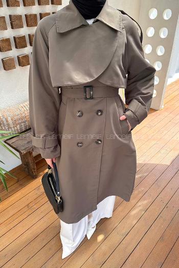 Lamelif Cep Yaka Trençkot Haki