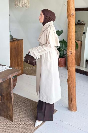 Lamelif Cep Yaka Trençkot Taş Rengi