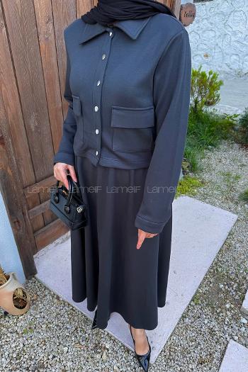 Lamelif Çıt Çıt Detaylı Oysho Takım Antrasit