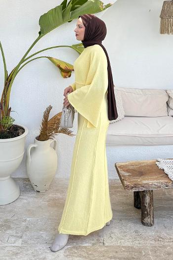 Lamelif Craç İplik Tesettür Elbise Sarı