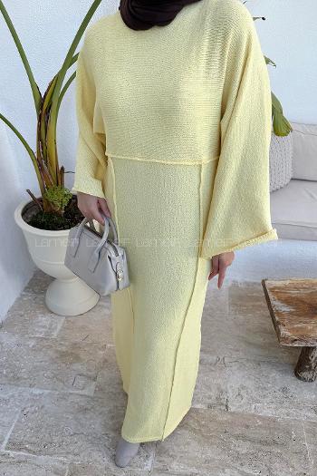 Lamelif Craç İplik Tesettür Elbise Sarı
