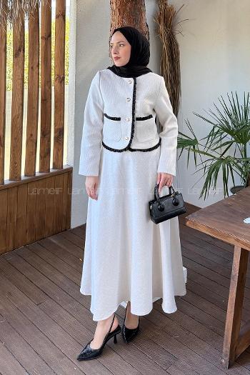 Lamelif Garni Detaylı Tüvit Takım Bej