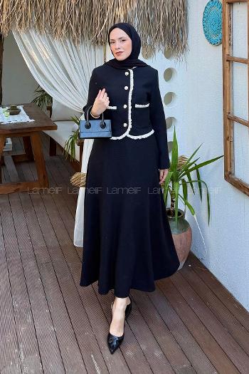 Lamelif Garni Detaylı Tüvit Takım Siyah