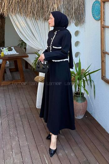 Lamelif Garni Detaylı Tüvit Takım Siyah