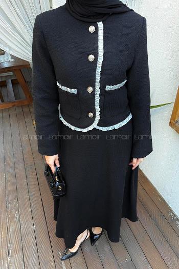 Lamelif Garni Detaylı Tüvit Takım Siyah