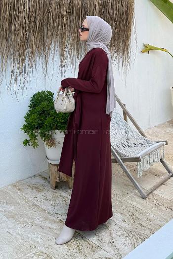 Lamelif Kruvaze Bağlamalı Oysho Elbise Bordo