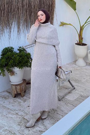 Soft Brown Crew Neck Acrylic Dresess