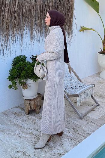 Soft Brown Crew Neck Acrylic Dresess