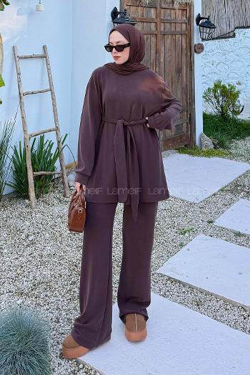 Lamelif Oysho Bağlama Detaylı İkili Takım Acı Kahve