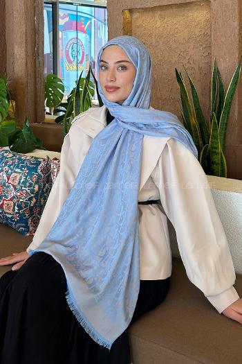 Lamelif Dior Desen Kaşmir Çift Taraflı Şal Bebe Mavisi