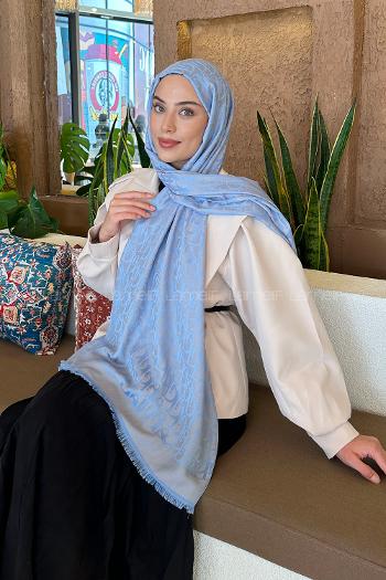 Lamelif Dior Desen Kaşmir Çift Taraflı Şal Bebe Mavisi