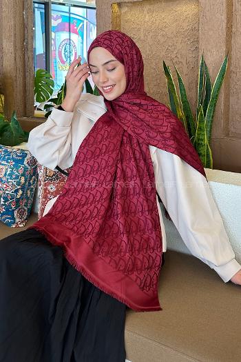 Lamelif Dior Desen Kaşmir Çift Taraflı Şal Bordo