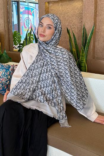 Lamelif Dior Desen Kaşmir Çift Taraflı Şal Gri Antrasit