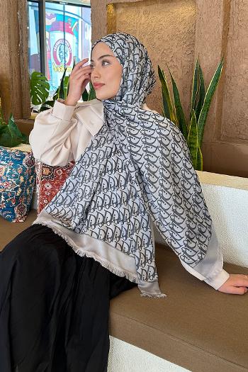 Lamelif Dior Desen Kaşmir Çift Taraflı Şal Gri Antrasit