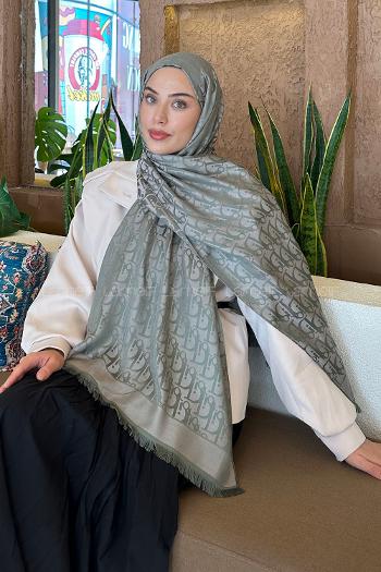 Lamelif Dior Desen Kaşmir Çift Taraflı Şal Haki
