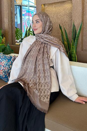 Lamelif Dior Desen Kaşmir Çift Taraflı Şal Kahverengi