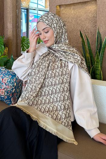 Lamelif Dior Desen Kaşmir Çift Taraflı Şal Soft Kahve Bej