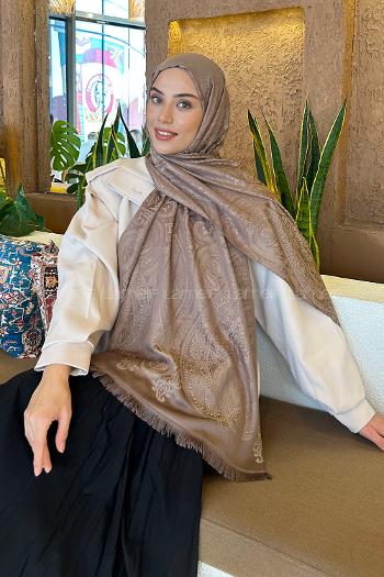 Lamelif Etnik Retro Desen Kaşmir Çift Taraflı Şal Kahverengi