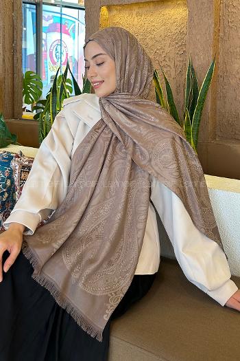 Lamelif Etnik Retro Desen Kaşmir Çift Taraflı Şal Kahverengi