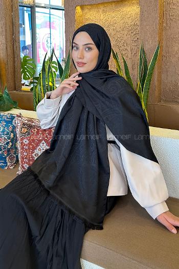 Lamelif Etnik Retro Desen Kaşmir Çift Taraflı Şal Siyah