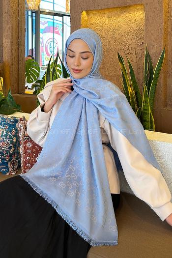 Lamelif G Desen Kaşmir Çift Taraflı Şal Bebe Mavisi