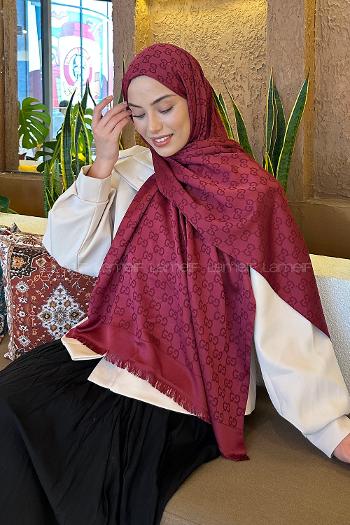 Lamelif G Desen Kaşmir Çift Taraflı Şal Bordo